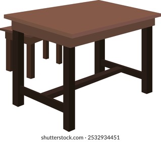 mesa de madeira e um conjunto de fezes vetor ilustração isolado no fundo branco para animação de desenhos animados