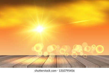 wooden table with sunlight background