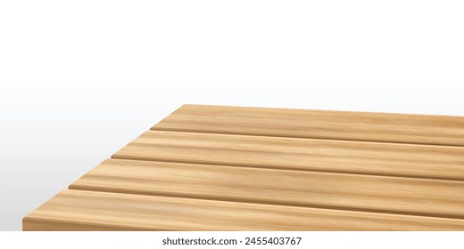 Superficie de mesa de madera aislada sobre fondo blanco. Ilustración realista de Vector de muebles de cocina de casa o restaurante, escritorio, estante, maqueta de banco hecha de madera natural, mesa de roble marrón claro