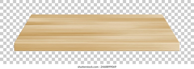 Vista en perspectiva de la superficie de mesa de madera. Vector realista tablero de tablón marrón claro aislado sobre fondo transparente. elemento de diseño de interiores 3d. Tablero de madera, tablero de madera para maqueta, diseño.