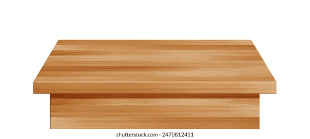 Vista en perspectiva de la superficie de mesa de madera. Vector realista mesa marrón natural aislado sobre fondo blanco. elemento de diseño de interiores 3d. Tablero de madera superior, tablero de madera para maqueta, diseño, Plantilla