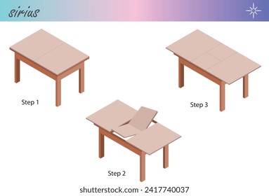 Wooden table that expands. Vector