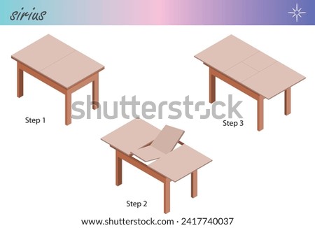 Wooden table that expands. Vector