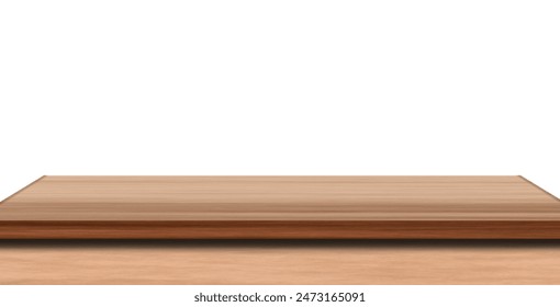 Superficie superior de mesa de madera aislada sobre fondo blanco. Muebles de madera maciza vista cercana Ilustración vectorial