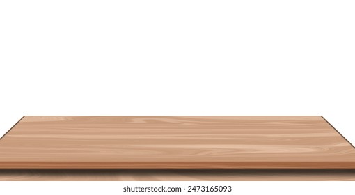 Wooden table top surface isolated over white background. Solid wood furniture close view vector illustration