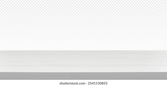 Wooden table top vector illustration. Work table made of white painted wood, realistic plank texture. Empty desk top