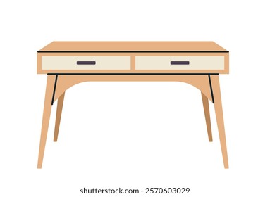 Wooden table with two drawers in minimalist style, on a white background. Vector illustration ideal for furniture design or home decor concepts