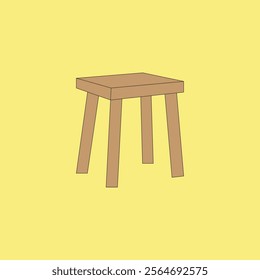 Wooden table vector illustration on yellow background. Mini side table furniture