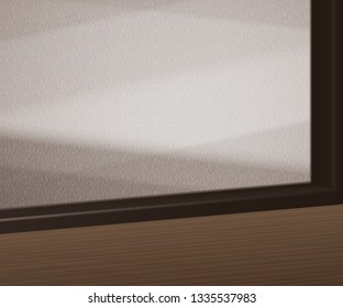 wooden table and window view, 3d illustration