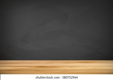 Wooden tabletop and empty chalkboard for your text - vector illustration