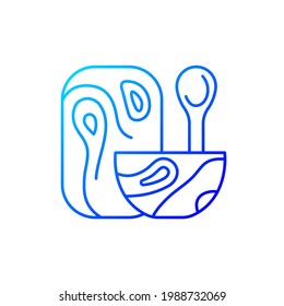 Wooden tableware gradient linear vector icon. Food preparation tools. Accessories used for cooking food.  Thin line color symbols. Modern style pictogram. Vector isolated outline drawing
