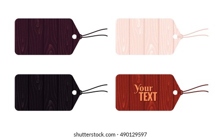 Wooden tags set. Retro vector design elements. Place for your text