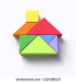 Wooden Tangram of house puzzle, family living and home concept, vector art and illustration