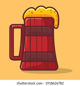wooden tankard with beer isolated cartoon vector illustration in flat style