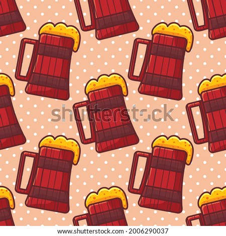 wooden tankard with beer seamless pattern vector illustration 