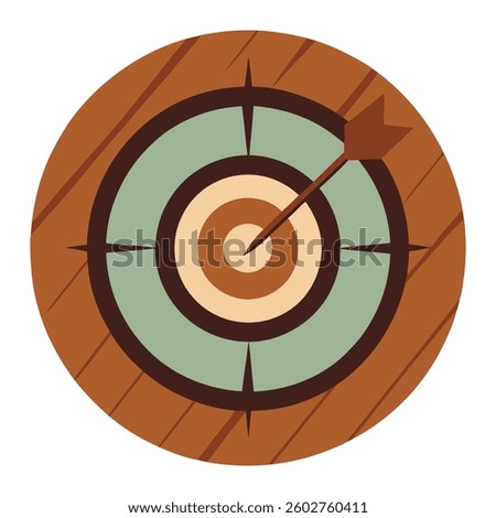 Wooden Target icon, rustic style, hand-painted look, natural textures, archery theme.