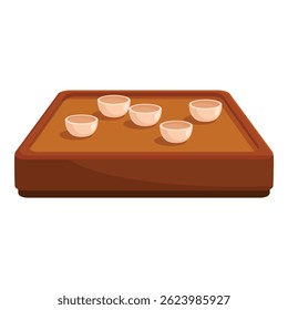 Wooden tea table is showcasing empty teacups, ready for a traditional tea ceremony