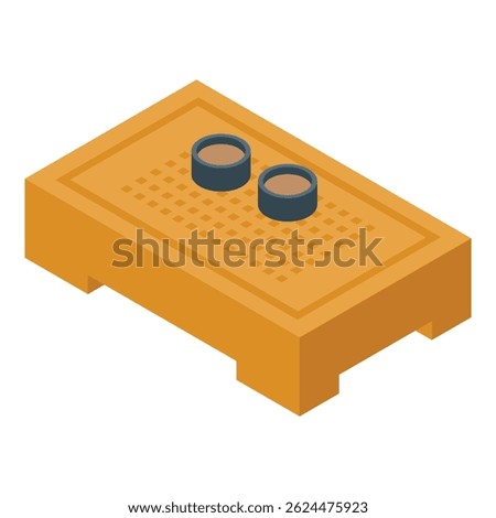 Wooden tea table with two cups standing on it, isometric illustration isolated on white background