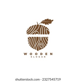 Wooden texture acorn oak nut logo design vector for your brand or business