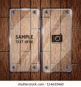 Wooden texture background and glass frame. vector illustrator