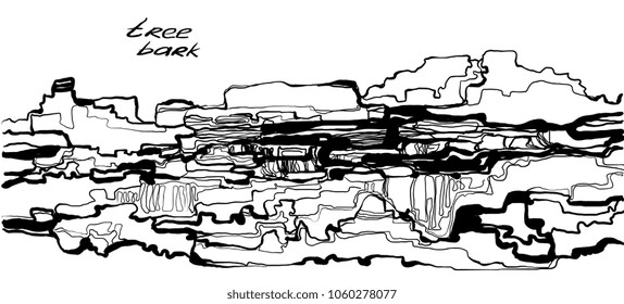 Wooden texture bark. Abstract tree ornamental ink drawing background. Cork surface. Curly tree shaded