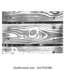 Wooden texture black white. Wood grain background. Timber outline grunge wood cover. Nature tree wallpaper. Gray overlay vein. abstract decoration table, floor, board frame, box Vector illustration