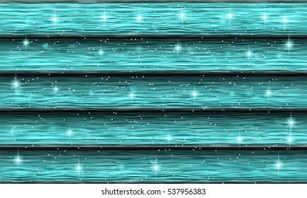 wooden texture christmas decoration with snowfall and decorative glowing christmas stars.