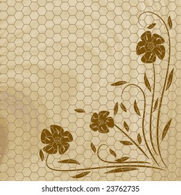 Wooden texture with flower. Vector illustration