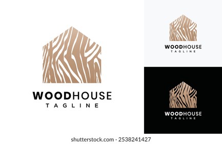 Plantilla de madera del logotipo de la casa de la textura. Icono de madera del logotipo de la casa del Vector	