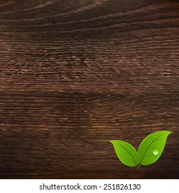 Wooden Texture With Leaf With Gradient Mesh, Vector Illustration