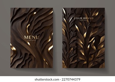 Wooden texture set (collection). Natural vector background with dark brown wood pattern for floral cover template, menu board, eco texture