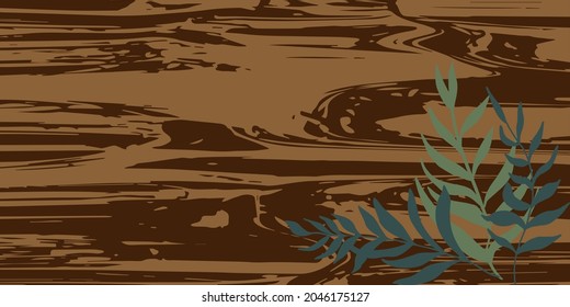 wooden texture twigs with leaves vector background.