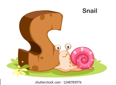 Wooden textured bold font alphabet S, S for Snail