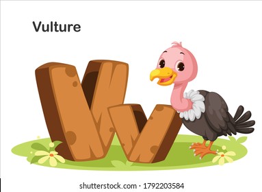 Wooden textured bold font alphabet V, V for Vulture