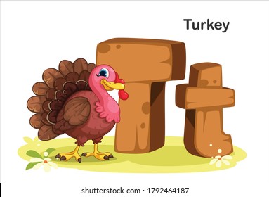 Wooden textured bold font alphabet T, T for Turkey