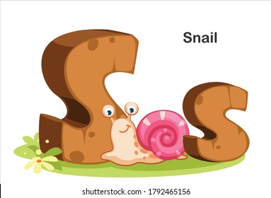 Wooden textured bold font alphabet S, S for Snail