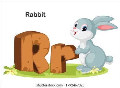 Wooden textured bold font alphabet R, R for Rabbit