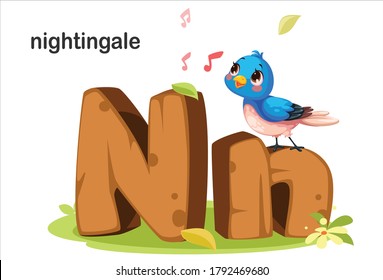Wooden textured bold font alphabet N, N for Nightigale