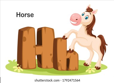 Wooden textured bold font alphabet H, H for Horse