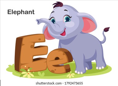 Wooden Textured Bold Font Alphabet E, E For Elephant