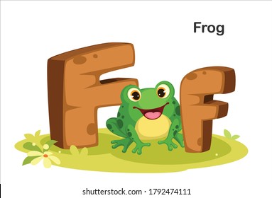 Wooden textured bold font alphabet F, F for Frog