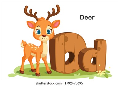 Wooden textured bold font alphabet D, D for Deer