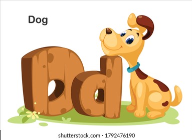 Wooden textured bold font alphabet D, D for Dog