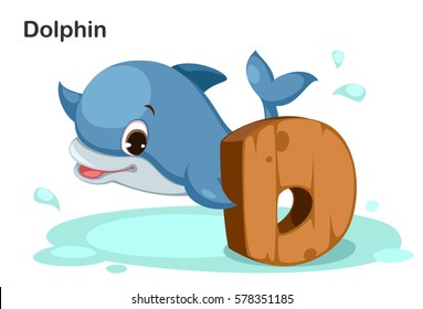 Wooden textured bold font alphabet D, D for Dolphin