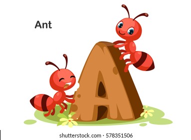 Wooden textured bold font alphabet A, A for Ant