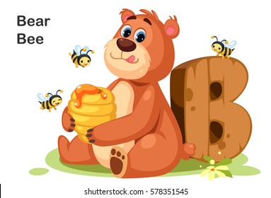 Wooden textured bold font alphabet B, B for Bear Bee