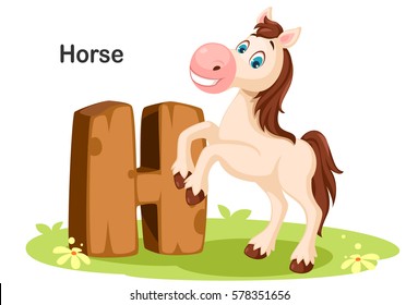 Wooden Textured Bold Font Alphabet H, H For Horse