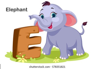 Wooden textured bold font alphabet E, E for Elephant