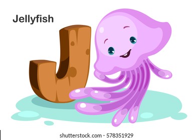 Wooden textured bold font alphabet J, J for Jellyfish