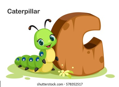Wooden textured bold font alphabet C, C for Caterpillar